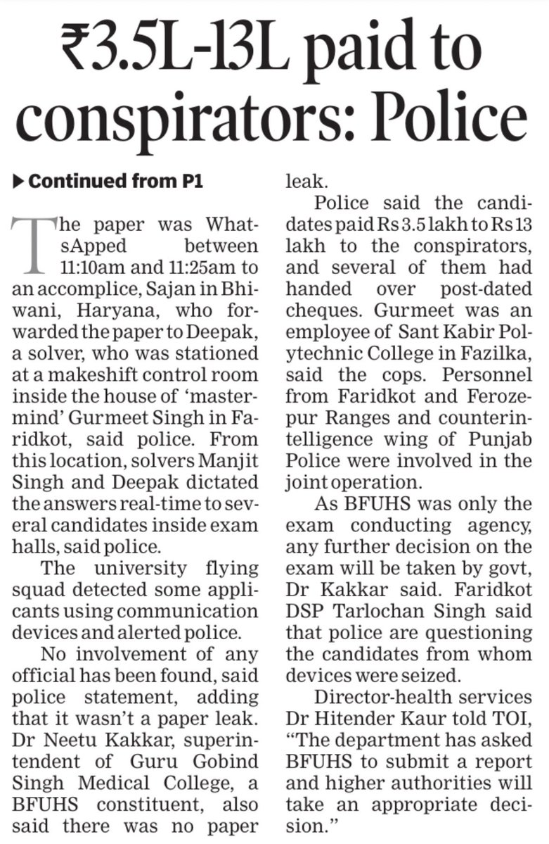 NeelkamalTOI's tweet photo. Now cheating scam in exam in #Punjab, scammers took Rs3.5-13 lakh to provide help in solving Pharmacy Officer paper by providing small devices for cheating, exam@conducted by premier Medical university, university flying squad ⁦@PunjabPoliceInd⁩ cracked case, caught 35 https://t.co/CFOyvVSdtW