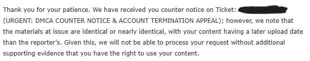 CorruptedZippy's tweet photo. @Roblox Part 2:
User: CrxZip
So, in return, I want to send a counterclaim to Roblox, but when I do (Via Email, Letter, Call, Etc.) All I get is the same, bot-like response. (Creation is later than that of RadioNG's). Because of this, I can't send my counterclaim whatsoever. https://t.co/WGTqsmEcVh