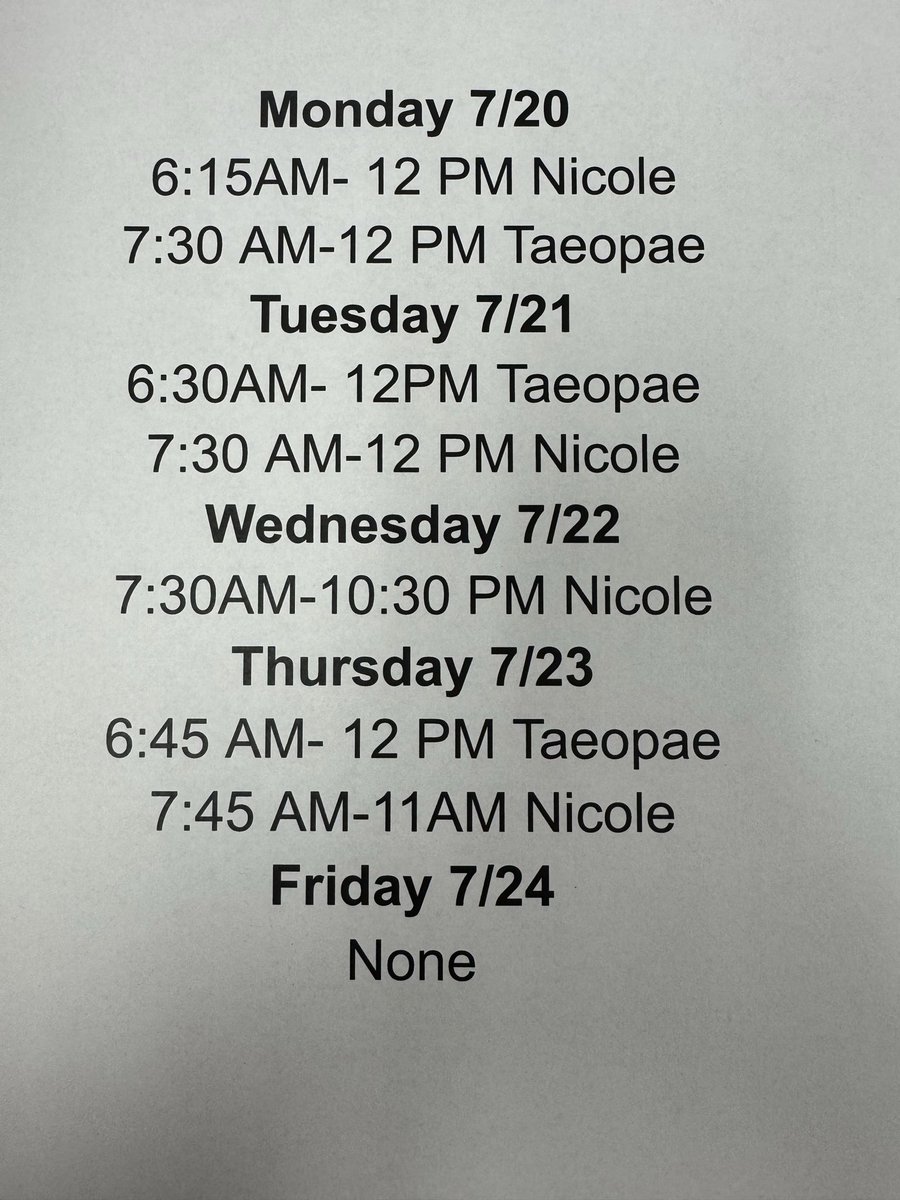 YHSFoxesAT's tweet photo. The athletic training room hours are below for 7/20-7/24! Let’s work hard foxes! @YHSAthletics115 https://t.co/tCRgGKh3P1