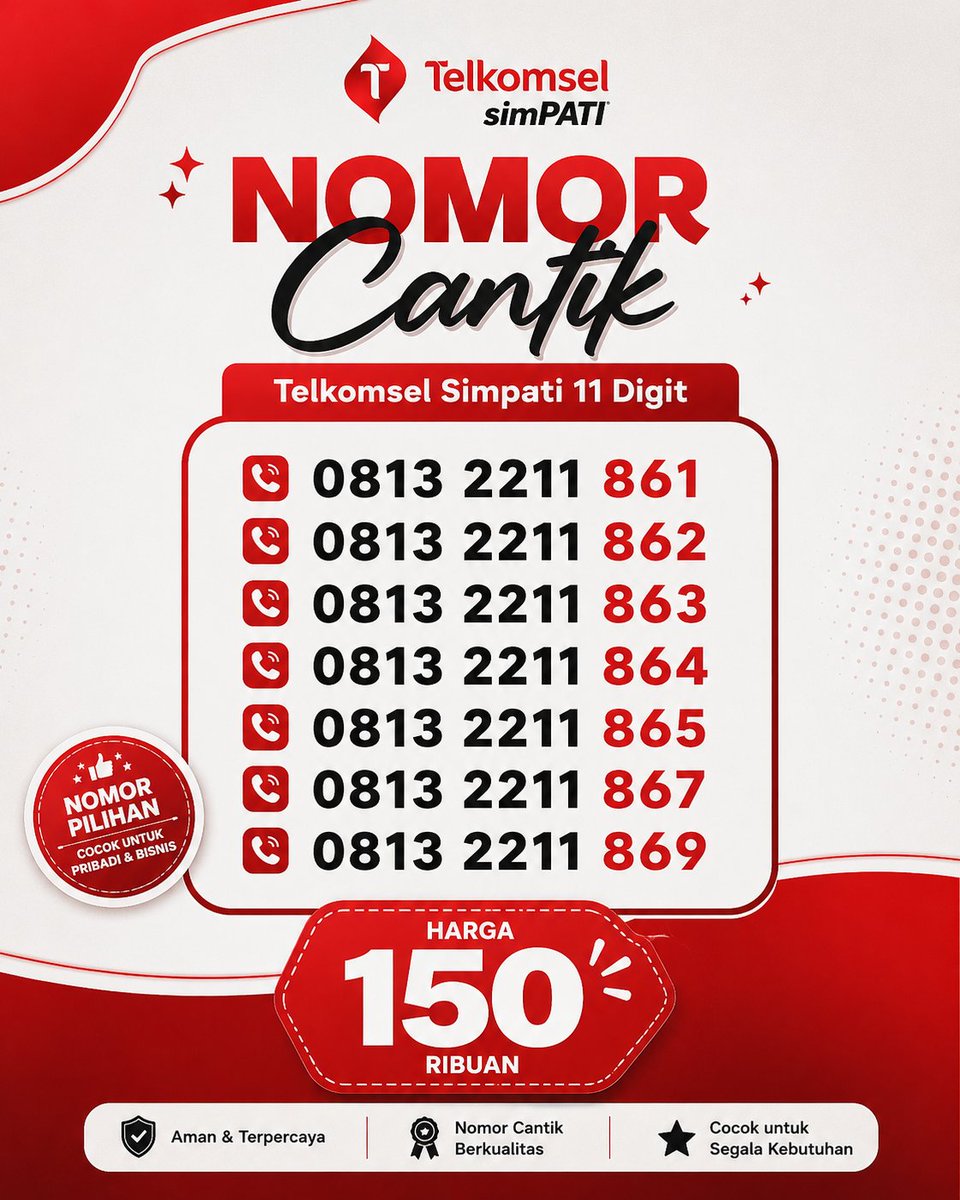 luqmantrash's tweet photo. - Nomor Cantik Simpati 11 Digit Telkomsel
- Ready sesuai gambar
- Harga 150 ribuan
- COD kota Bandung
- Bisa Kirim Keluar Kota Bandung
- Ready Stok Nomor Cantik Lainnya
- WA: 0853 2666 6662
#nomorcantik #jualnomorcantik #nomorcantiksimpati
#nomorcantiktelkomsel #nomercantik https://t.co/hwtnQ2bpF6