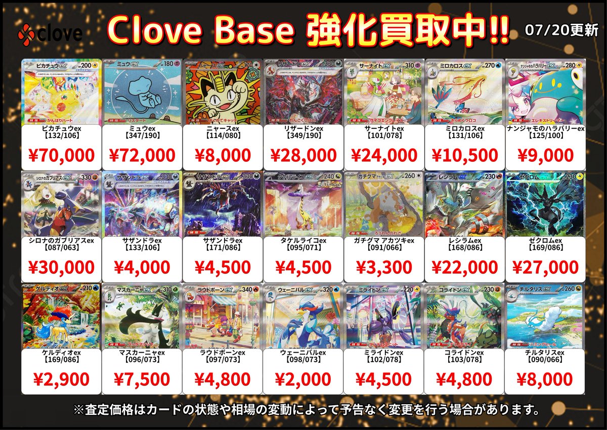 CloveBase's tweet photo. #ãã±ã¢ã³ã«ãŒã #clovebase #cloveè²·å
ãðãã±ã«è²·åæ
å ±ðã
âšâšãã±ã¢ã³exSARã®è²·ååéäžã§ãâšâš
ãã®ä»ã®ã«ãŒãã®è²·å衚ã¯ãã¡ããã
ðhttps://t.co/PYhCAOiDQQ
clove baseã§ã¯è²·åãçµ¶è³åéäžã§ãð
ããããã®ãæã¡èŸŒã¿ãåŸ
ã¡ããŠãããŸãâŒïž
çžå Žãåšåº«ç¶æ³ã«ããäºåãªãäŸ¡æ Œå€åããŸãã¯çµäºããå ŽåãããããŸãã