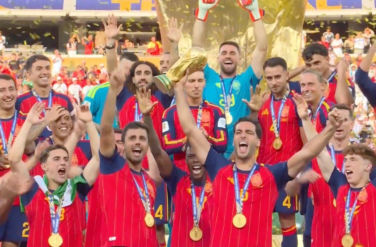 Stake's tweet photo. THEY’VE DONE IT! Spain are the 2026 World Cup Champions! 🏆🇪🇸
16 years later, La Roja are back on top 🔥

What was your favorite moment from the tournament? 👇 https://t.co/xTPBHIFe52