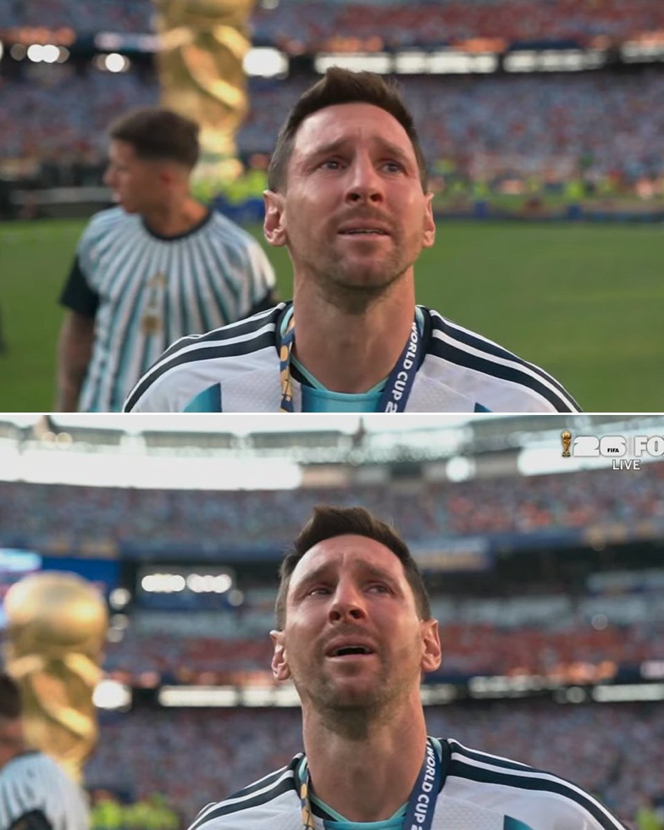 Dera_EMP's tweet photo. Messi emotional listening to the Argentina fans sing 💔 https://t.co/YOWLgl9u6A