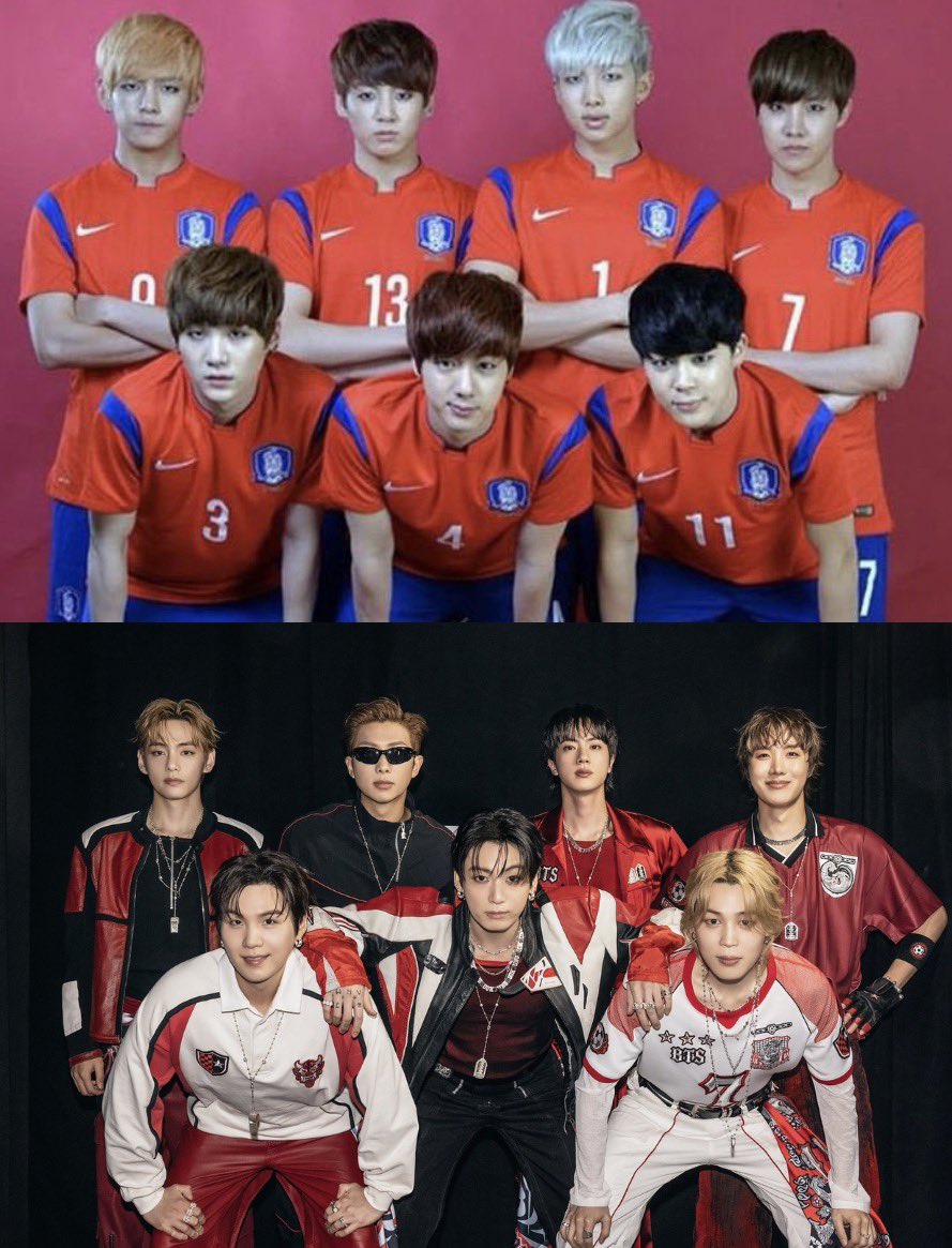 btsarmycol_'s tweet photo. 🇰🇷🏟️🥹💜 De Corea al mundo…

ARMY encontró un hermoso paralelismo entre una de las fotografías de BTS con el uniforme de la selección de Corea del Sur en sus primeros años y la imagen oficial compartida tras su participación en el FIFA World Cup 2026 Final Halftime Show.

Dos fotografías, una pose muy similar y más de una década de historia entre ellas. ✨

Un recordatorio de todo el camino que han recorrido: de soñar con grandes escenarios a hacer historia en el primer show de medio tiempo de una Final de la Copa Mundial de la FIFA. 🏆