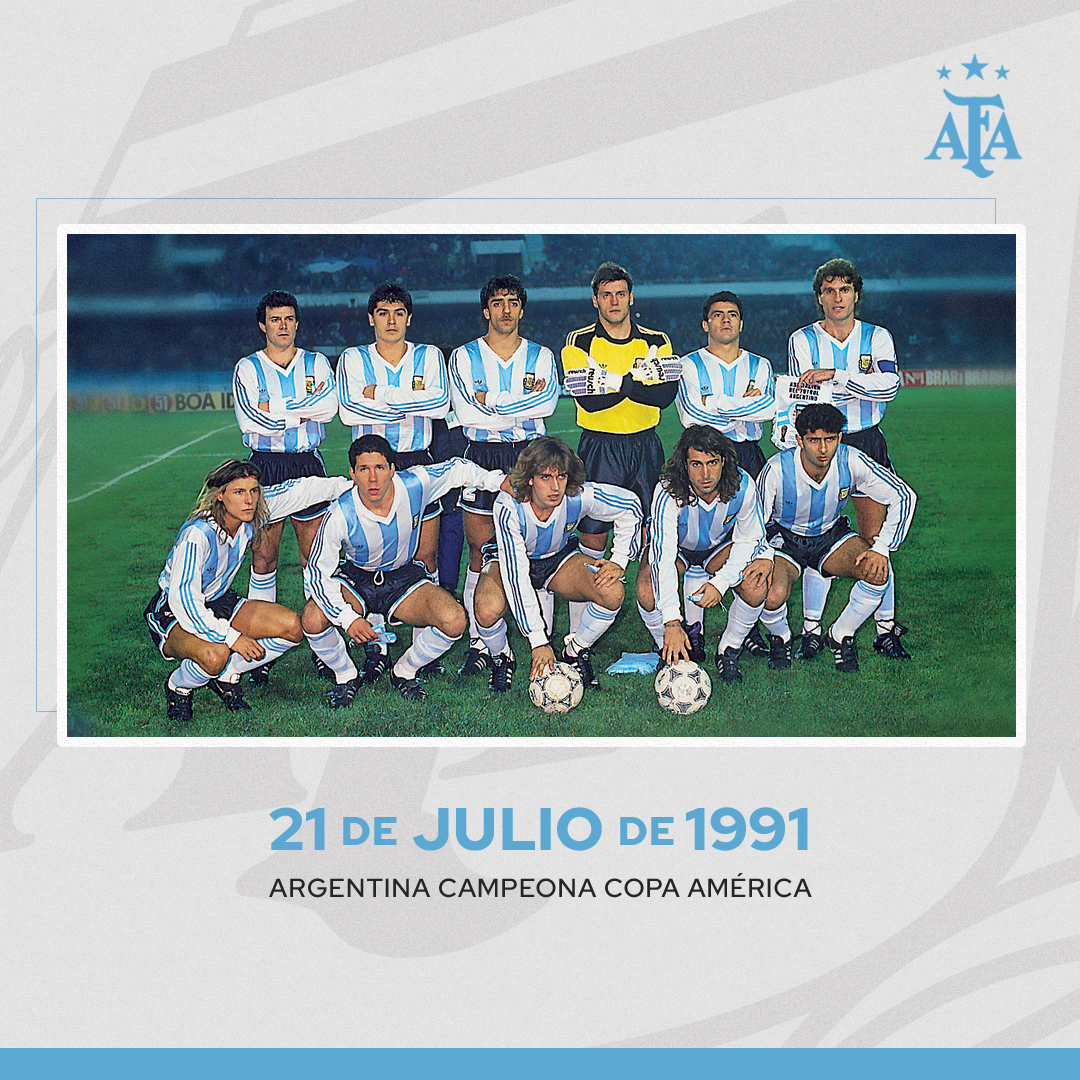Argentina's tweet photo. #Efemérides 🧐 Un día como hoy, pero de 1991, @Argentina 🇦🇷 conquistó una nueva #CopaAmérica. https://t.co/wZkMARJvx4