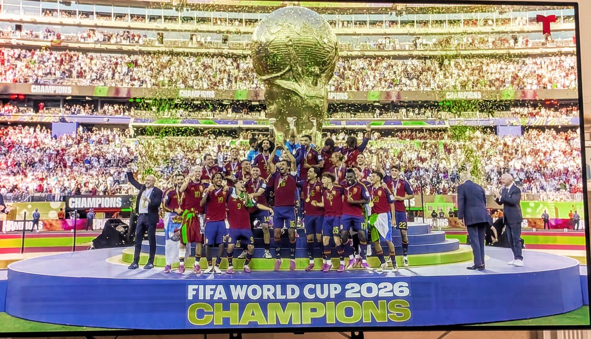 Hfgs's tweet photo. Congratulations Spain 🏆 
Felicidades España 🎉
#WoldCupChampions2026
#WorldCupFinal ⚽🎉🎉 https://t.co/y1aquSYxhU
