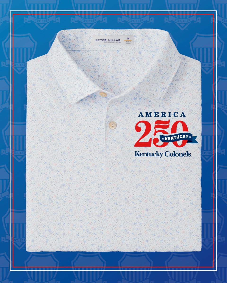 KYColonels's tweet photo. Celebrate America's 250th anniversary in style. The America 250 Peter Millar Polo delivers premium comfort with timeless Colonel pride. Shop now: https://t.co/noqgyklxEw  #HOKC #KentuckyColonels #KYColonels #HOKCStore https://t.co/iDJjTzroMz