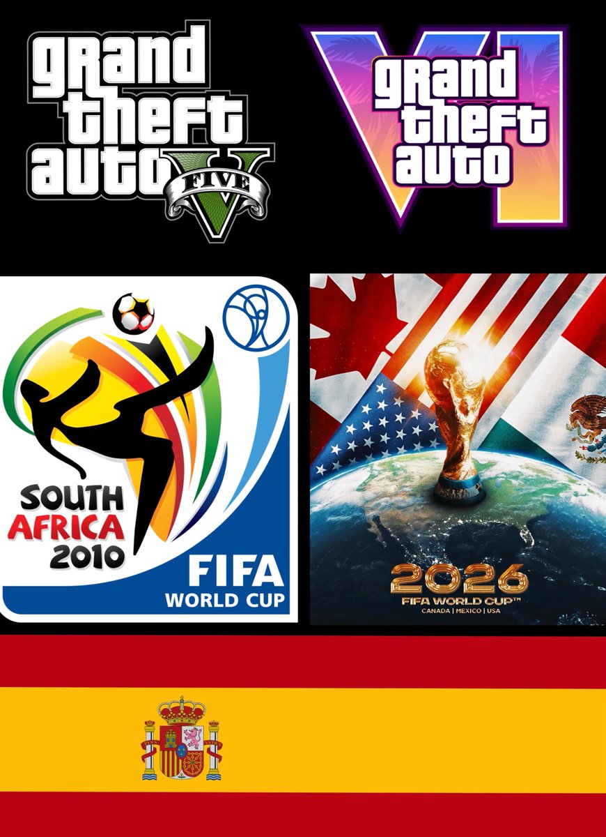 GTAVI_Countdown's tweet photo. Spain won their first ever World Cup before GTA 5.

Today, they won their second World Cup before GTA 6. https://t.co/DlhvrTxwGo