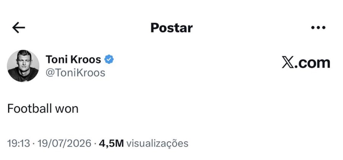 realmilgrauu's tweet photo. Toni Kroos acabou de tweetar:

“O futebol venceu”

EU AMO ESSE ALEMÃO! https://t.co/wYnXnOzPRx