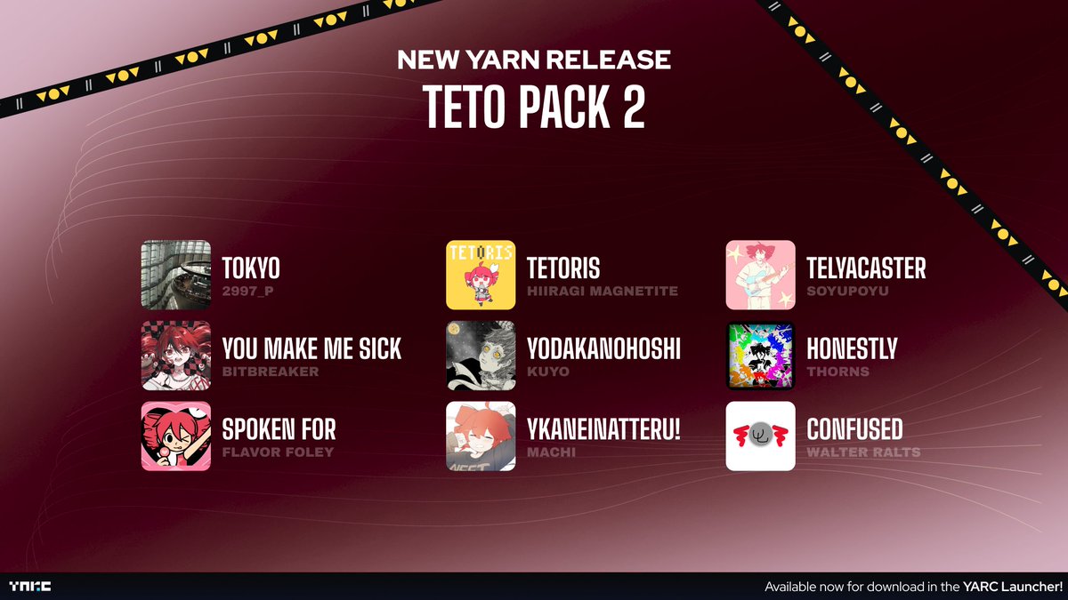 YARGGame's tweet photo. ▾●▾ shes back in a new YARN release.

Your favorite twindrill brat is back for more! These 9 full-band full-difficulty charts are now available to download from the YARC Launcher Marketplace. https://t.co/uLX4bklvgL