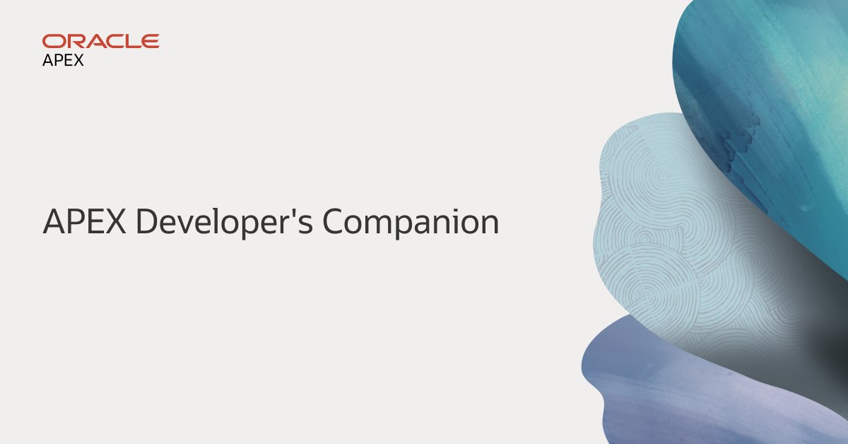 SimonJHampton's tweet photo. The Oracle APEX Developer’s Companion is a practical guide to building trusted enterprise apps. Learn all aspects of APEX: data, UX, search, security, integration, files, APIs, reporting, translation, automation, workflow, and AI for users. Learn more: https://t.co/XSSbSrwf9q https://t.co/fmWUAJDL5I