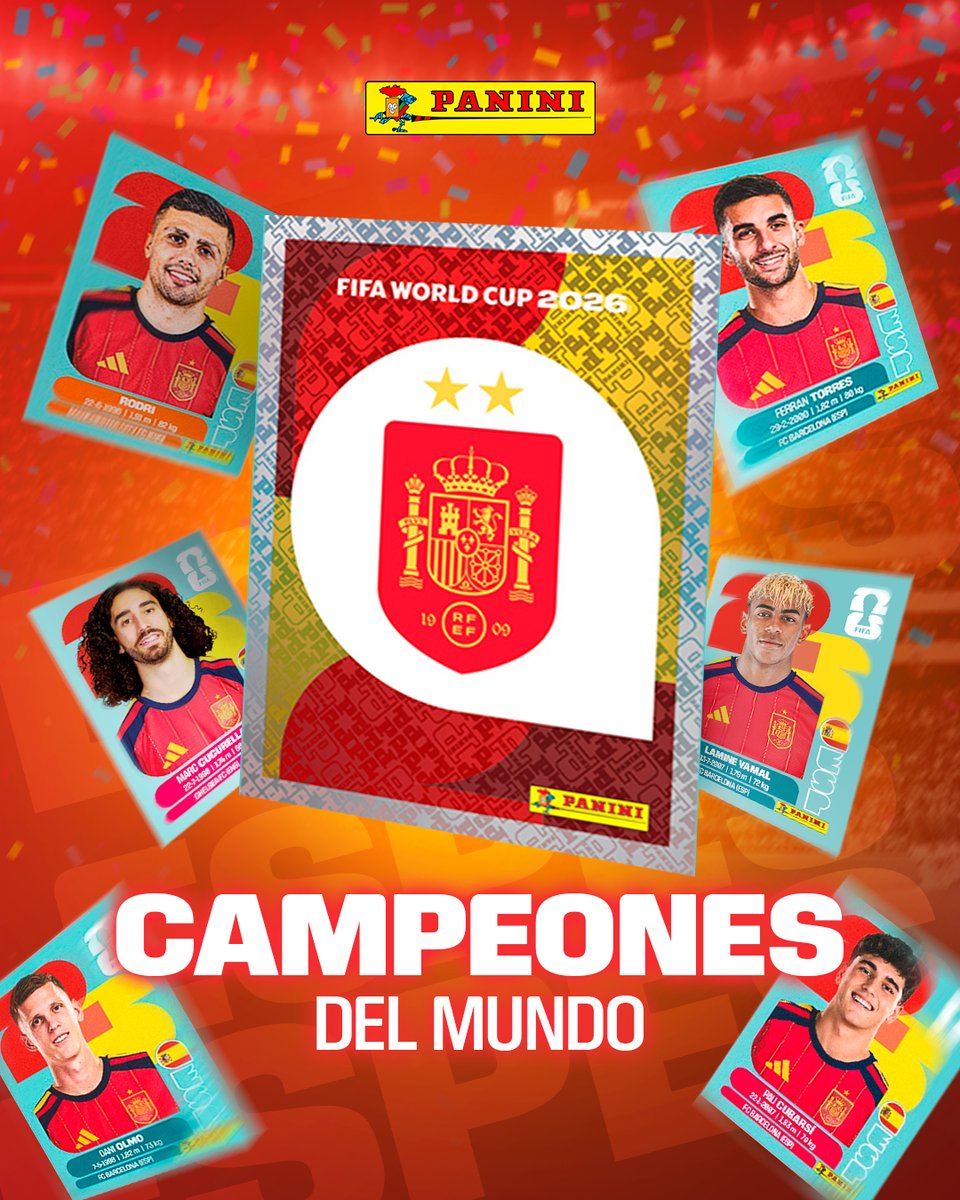 panini_mx's tweet photo. 🇪🇸 ¡LA SEGUNDA YA ESTÁ AQUÍ! ¡ESPAÑA ES CAMPEONA! 🏆⭐

Con un golazo de Ferrán Torres, España derrota a Argentina y se queda con la gloria máxima de la Copa del Mundo. Un torneo impecable donde demostraron que nadie juega al fútbol como ellos. ⚽💨

#España #FWC2026 https://t.co/tSL2Lw0qdm