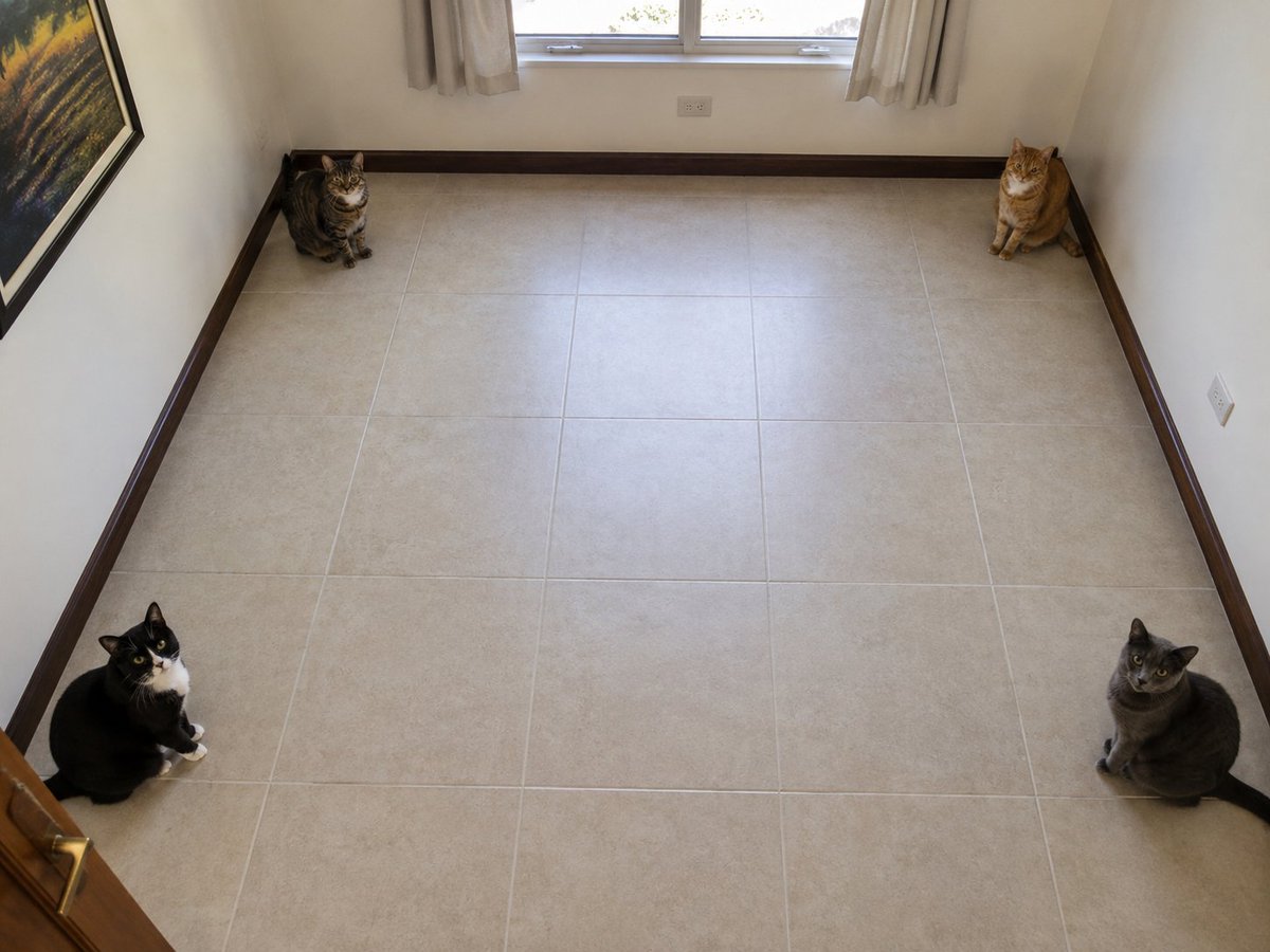 MMat05's tweet photo. @Durenajjaf7825 The answer is 4 cats. 

A square room has 4 corners.
There is 1 cat in each corner, so there are 4 cats total.
Each cat has three other cats in front of it. https://t.co/28GkHeCzV5