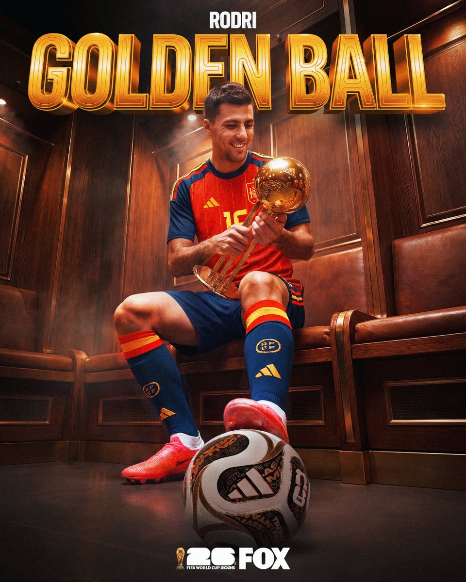 FOXSports's tweet photo. Rodri did not disappoint on the biggest stage in the world.

He wins the FIFA World Cup Golden Ball award, recognizing him as the best player of the tournament. https://t.co/5zYrHUYTJf
