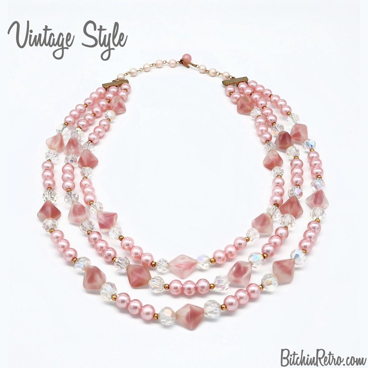 RetroCEO's tweet photo. A #vintage triple treat. Soft pink beaded #necklace features organically shaped satin #artglass, pale pink faux pearls, and faceted aurora borealis #beads. Three graduated strands makes for a shimmering subtle mix of pretty #blush pinks. Perfection.
#wow
https://t.co/vLER6K90y7 https://t.co/9s3wCQYMTk
