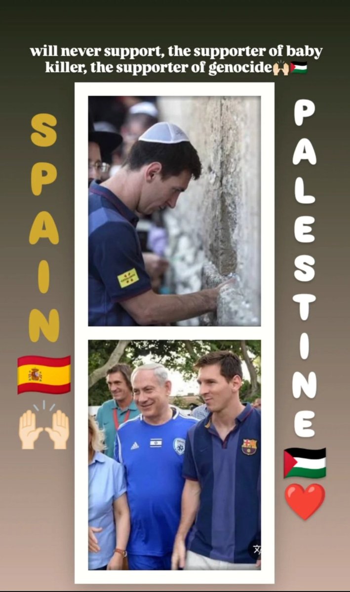 itssmaz's tweet photo. A zionist country (argentina), playing with zionist players (messi), was beaten on the soil of a zionism-supporting country (america) by a Palestine-supporting country (Spain)❤️🇪🇦🇵🇸

https://t.co/o0nVfNHwci.🇵🇸😍🇪🇦

#VamosEspaña #WorldCupFinal
#ESPARG https://t.co/baMsqpyYzk