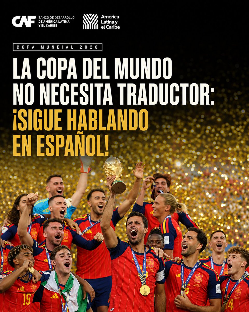 AgendaCAF's tweet photo. 🇪🇸 España es campeona del mundo y sumó la segunda estrella de su historia.

En CAF lo celebramos: España es país miembro de nuestra institución y su triunfo se siente en toda Iberoamérica.

Porque el fútbol es uno de los idiomas que compartimos, y hoy se habla con acento de fiesta.

¡Enhorabuena, España!