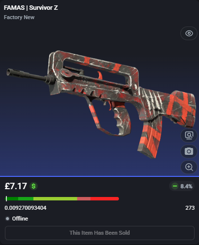 adsyyycs2's tweet photo. With a lil help from a Chinese pump we've hit some decent profit! 🙏
0.009 FAMAS | Survivor Z
✅FLIPPED✅
➡️Bought for: £7.28
➡️Sold for: £9.72
After fees, that's a total profit of £2.25 (30.85%)🤑💵
Find Skins to Flip Below! 👇
#csfloat #cs2 #csgo #counterstrike #skins #trading #flipped #profit #roadto5k