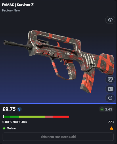 adsyyycs2's tweet photo. With a lil help from a Chinese pump we've hit some decent profit! 🙏
0.009 FAMAS | Survivor Z
✅FLIPPED✅
➡️Bought for: £7.28
➡️Sold for: £9.72
After fees, that's a total profit of £2.25 (30.85%)🤑💵
Find Skins to Flip Below! 👇
#csfloat #cs2 #csgo #counterstrike #skins #trading #flipped #profit #roadto5k