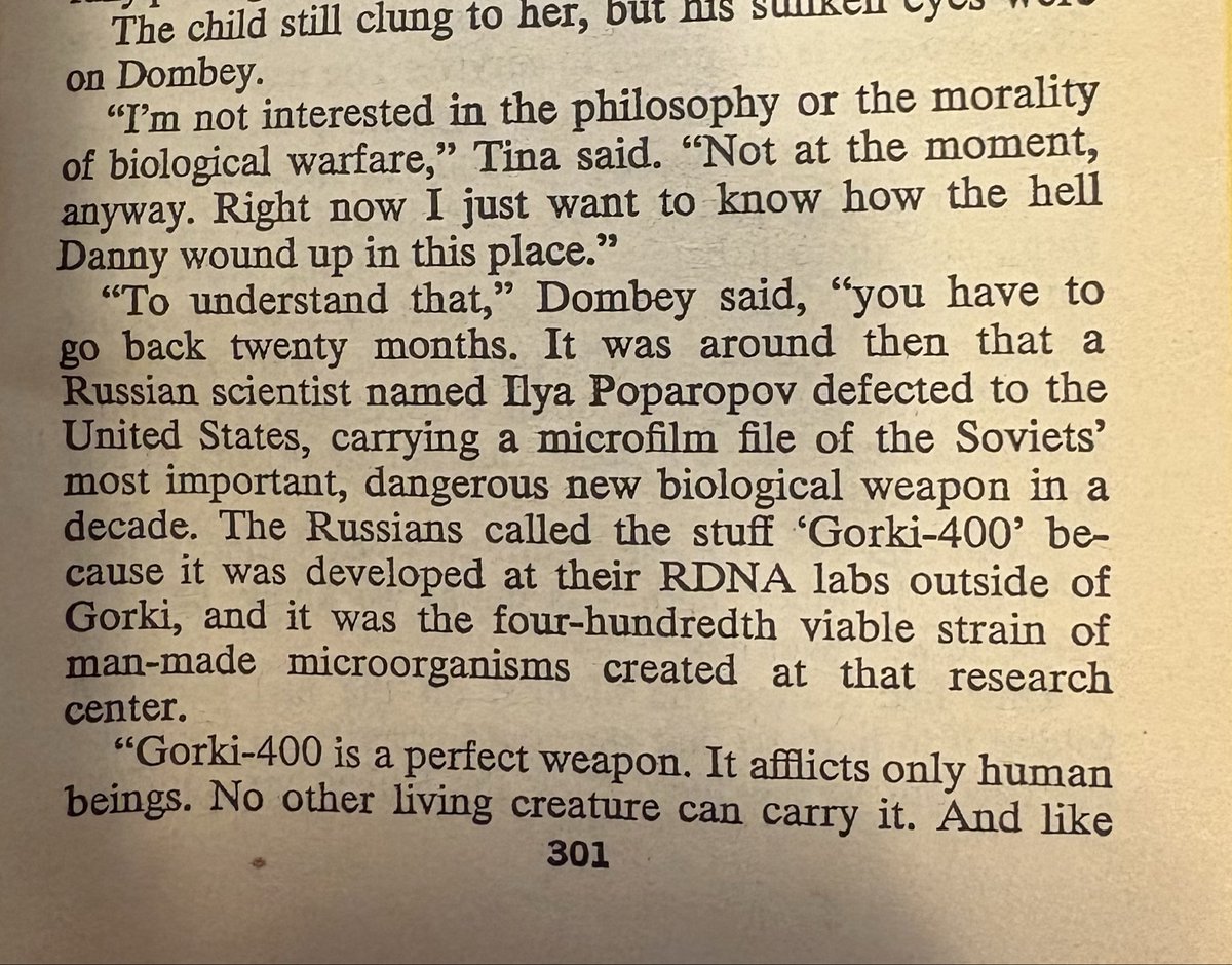 stressntess's tweet photo. @Janedoe17plus @RjNol Yes, I have both versions of his book with the original published in 1981, the biological weapon was called Gorki400 developed in Russia. It was then republished in 1991 with the name Wuhan-400 developed in China.. https://t.co/BmswMFkE6T