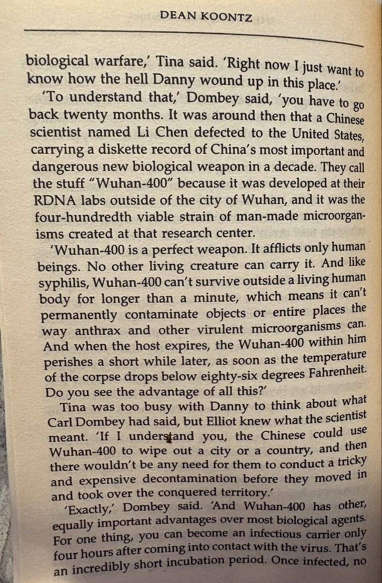 stressntess's tweet photo. @Janedoe17plus @RjNol Yes, I have both versions of his book with the original published in 1981, the biological weapon was called Gorki400 developed in Russia. It was then republished in 1991 with the name Wuhan-400 developed in China.. https://t.co/BmswMFkE6T