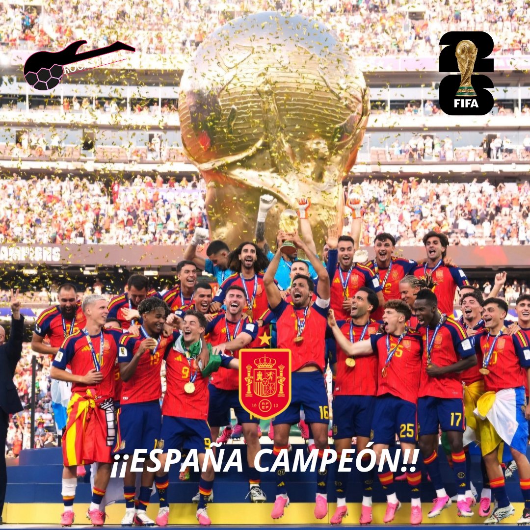 rocksportsapp's tweet photo. #FIFAWorldCup 

🏆 Después de 16 años, España ha conseguido su segunda estrella tras la conquista del @fifaworldcup 2026

⚽ Al igual que en el 2010, la selección ibérica consiguió el gol en Tiempo Extra. Esa vez, A.Iniesta marcó a los 116', hoy F.Torres lo hizo a los106' https://t.co/7A0qo7reLa