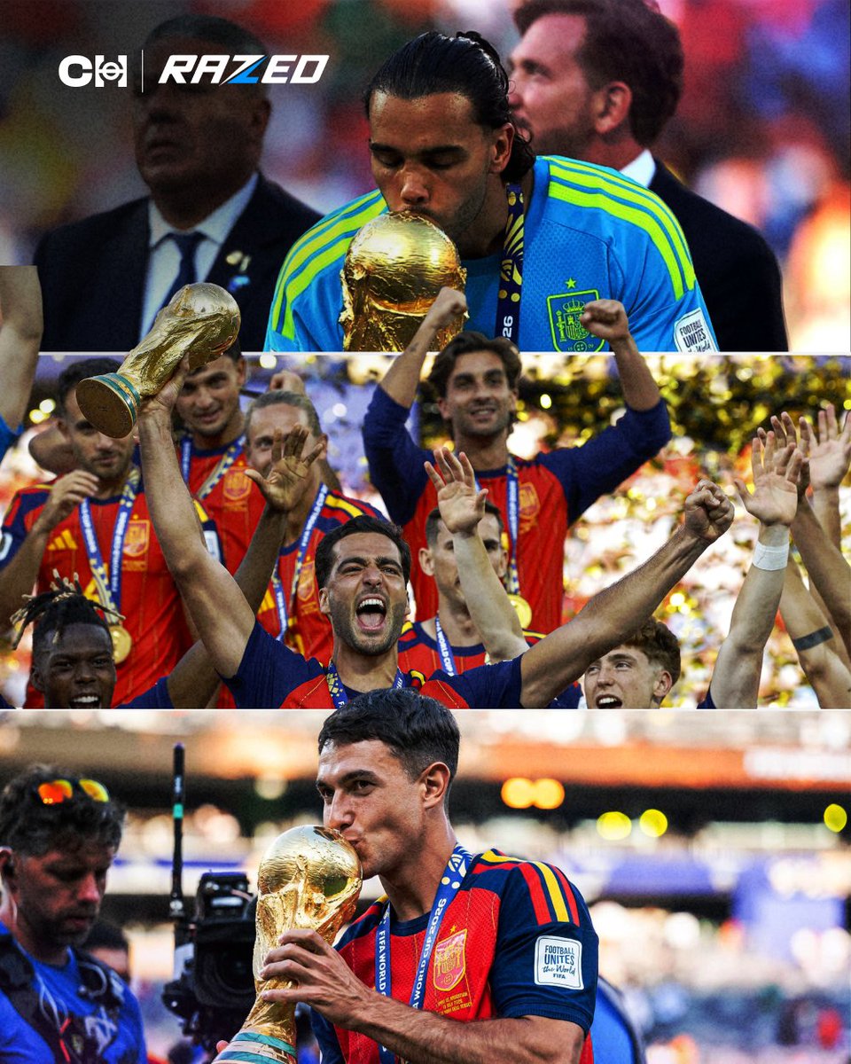 TikiTakaConnor's tweet photo. An unforgettable year for David Raya, Mikel Merino and Martin Zubimendi. Champions of the Premier League and the World Cup. 🏆 https://t.co/q0V8mYkFiy