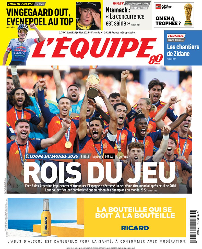 AndiOnrubia's tweet photo. La portada de @lequipe:

'Reyes del juego'. https://t.co/iSrdngBFpM