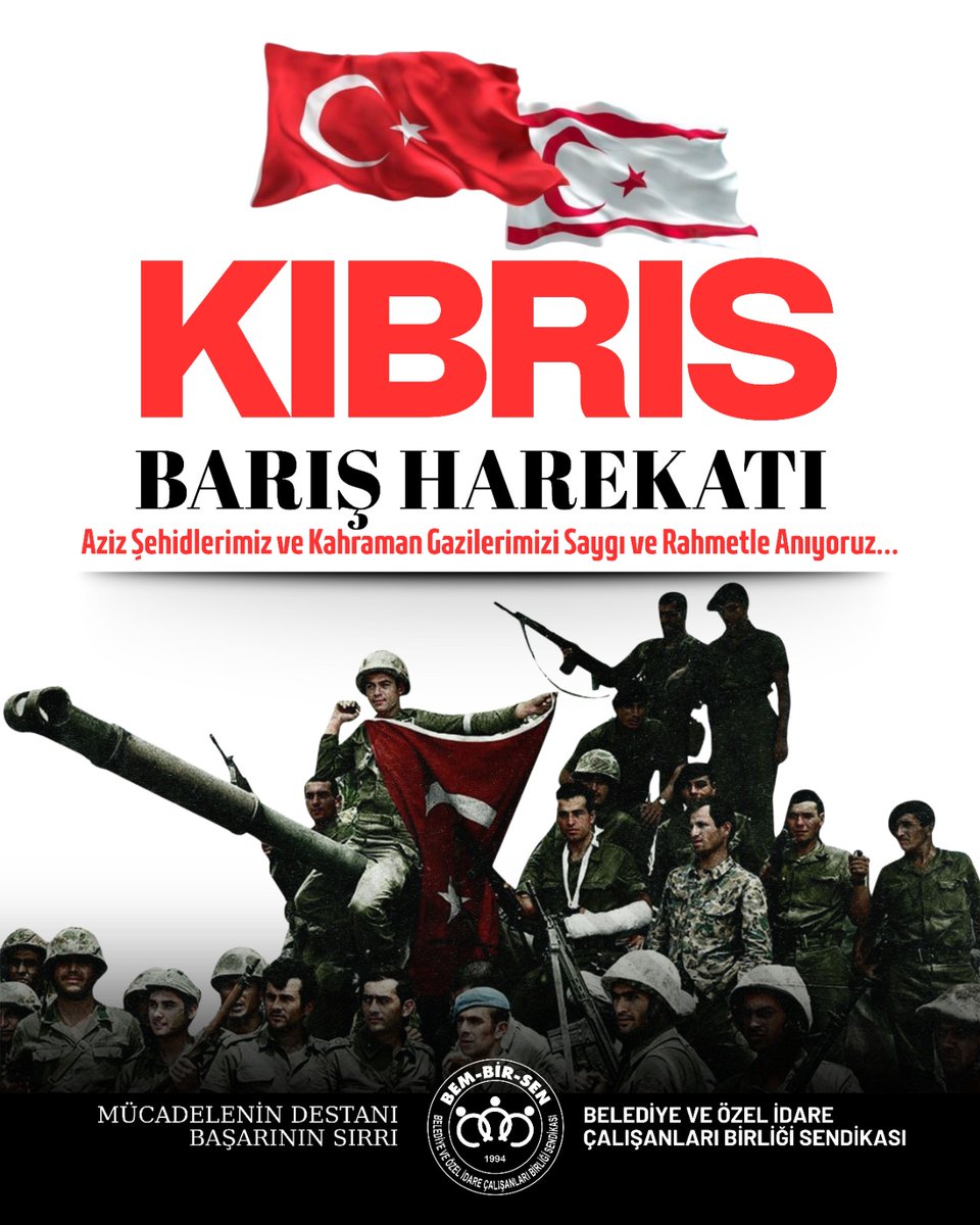 Bem_Bir_Sen's tweet photo. Kahraman Mehmetçiğimizin Kıbrıs'ta, Rumların çocuk, kadın demeden gerçekleştirdiği vahşi katliamın önüne geçmek, zulme son vermek ve barışı tesis etmek için gerçekleştirdiği
#KıbrısBarışHarekatı'nın
52. yılında

Aziz Şehidlerimizi rahmet,
Gazilerimizi minnetle anıyoruz.

Kıbrıs Barış Harekatının
52.Yılı Kutlu Olsun
@TSKGnkur