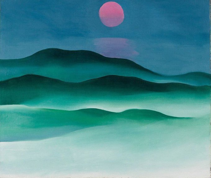 LaetitiaWilfert's tweet photo. Georgia O'Keeffe 
Pink Moon Over Water 
1923 https://t.co/A7Epw67yhr