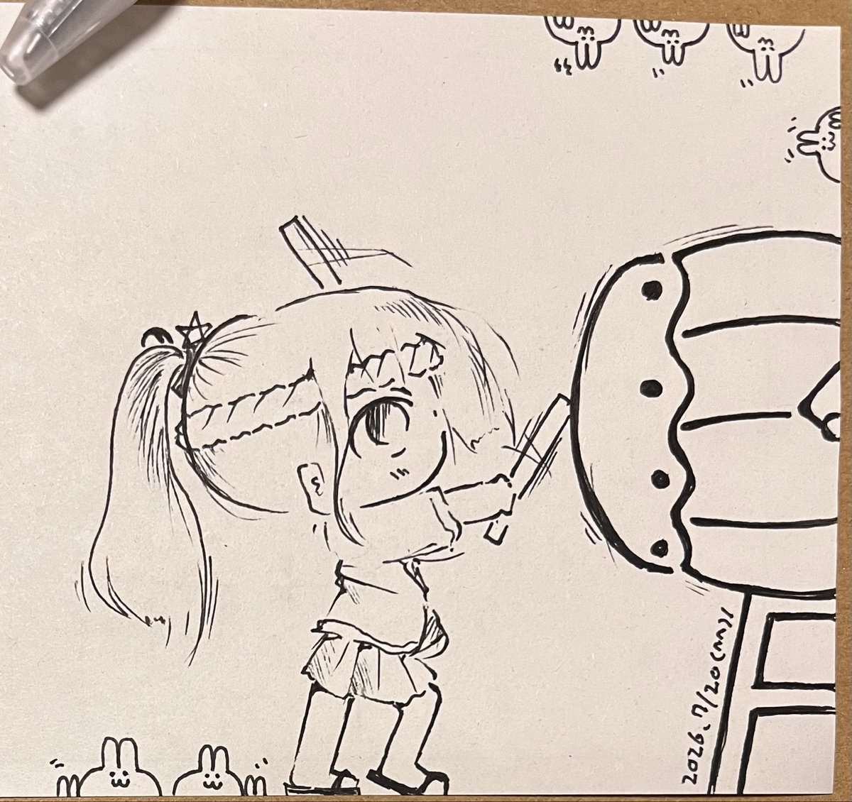 uyutani's tweet photo. #落書き 
#rkgk
#pixivSketch 
#アナログ 
#メモ紙
#ボールペン
#monochrome
#drawing
#太鼓を叩いてみよう https://t.co/VxMds16955