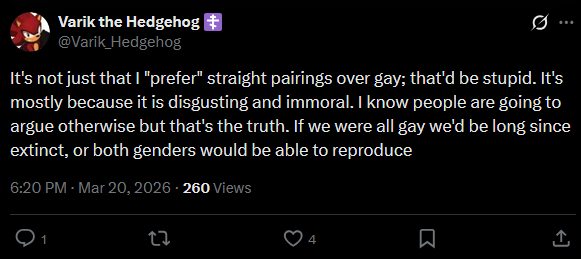 VexAmourVT's tweet photo. @CircuitTheRobot did some digging, this guy is a racist, homophobic and transphobic bigot going through religious psychosis so just block and move on everybody https://t.co/Q8Jo1M0ljG