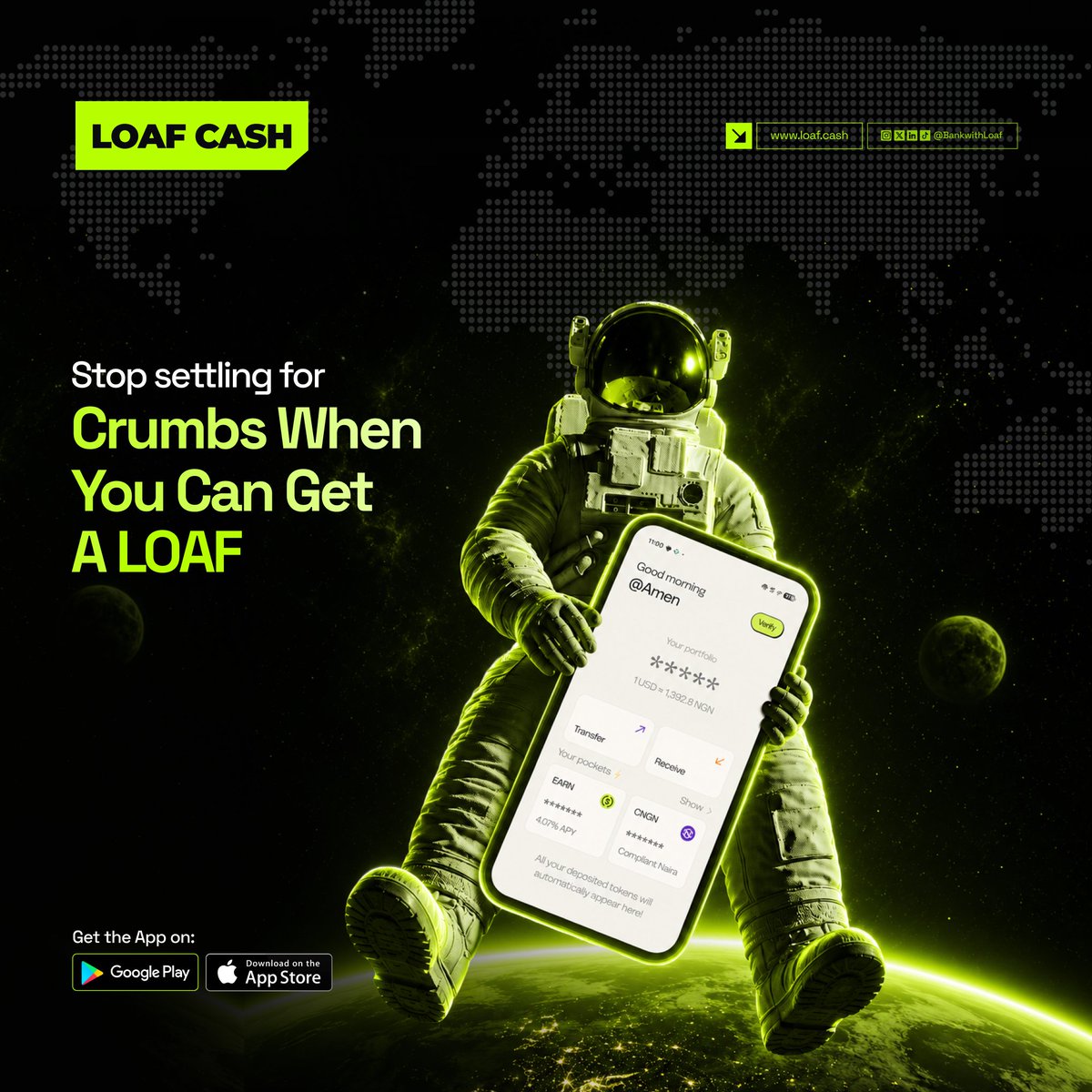 BankwithLoaf's tweet photo. Was at an event the other day talking to someone about Loaf Cash.  

He pulled up another popular app to compare rates on the spot… and let’s say he downloaded Loaf before the conversation ended. 😅

Bad rates, hidden spreads, and slow settlement are just crumbs. 

Why settle for less when you can get the whole thing?

Get better value every time you swap or spend with loaf.