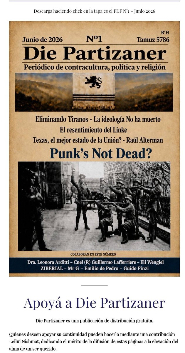 RehavamZeevi's tweet photo. @DiePartizaner Cerrando el N°2  de  Die Partizaner Samizdat /Magazin/ pasquín de descarga gratuita en Pdf.
Si queres apoyar la difusión contracultural dedícale  una pagina a la memoria de tus seres queridos que ya atravesaron este puente angosto.
Comunícate, son unos pocos pesos. https://t.co/BvIQYdsvdQ
