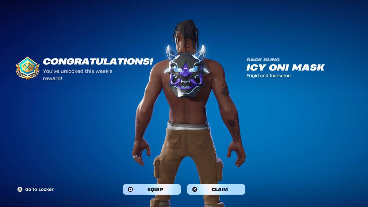 FortniteFNLK's tweet photo. FORTNITE FREE ICY ONI MASK BACK BLING IS NOW AVAILABLE! https://t.co/svhMKqk0Qm