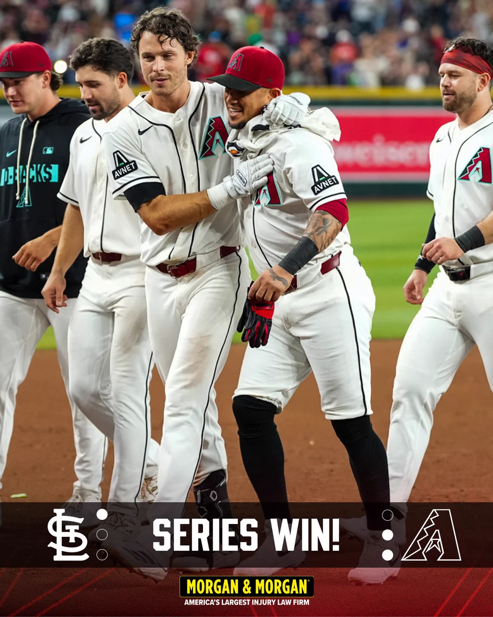 Series Win!

Cardinals (logo) | Diamondbacks (logo)

The graphic features an image of Max Kepler hugging Ildemaro Vargas after walking it off. They’re both wearing white Diamondbacks uniforms.