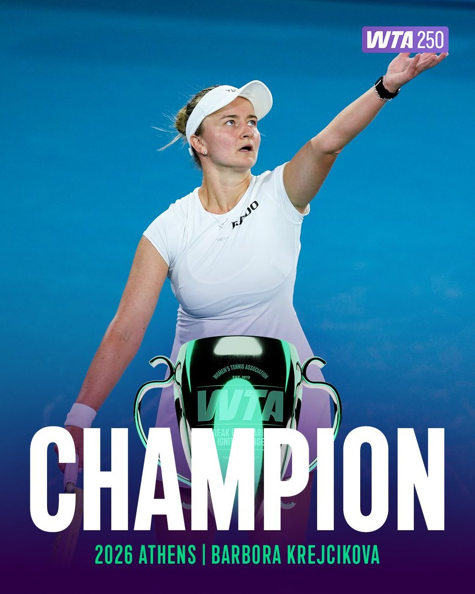 Not_Esportivas's tweet photo. WTA!
Parabéns a tenista campeã a tcheca @BKrejcikova (🇨🇿) que conquistou o @WTA 250 de Athens na Grécia, conquistando o primeiro título no ano e o nono título na carreira.
#WTA #WTA250 #tennis #AthensOpen #AO26 #BarboraKrejcikova https://t.co/1tEfHvNSqp