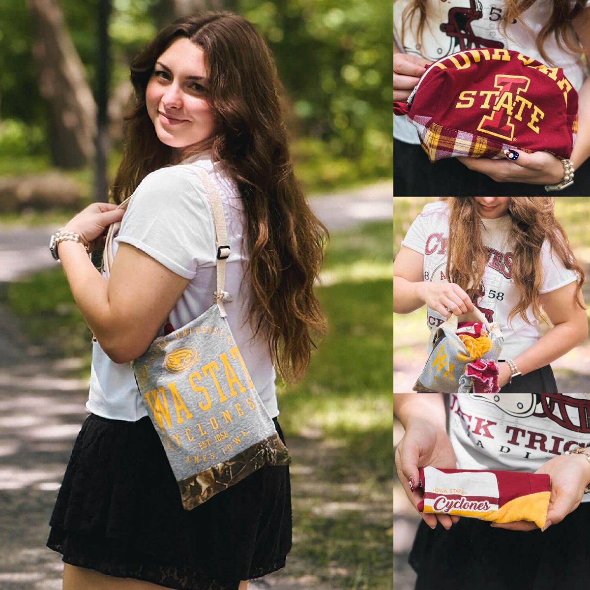 isubookstore's tweet photo. Refried Apparel — upcycled items from excess Cyclone gear, reborn as one-of-a-kind decor, purses, travel cosmetic bags &amp; scrunchies, so there's a piece for every corner of your Cyclone life. No two are exactly alike, so once they're gone, they're gone. https://t.co/XPqRucgyX5 https://t.co/NUXOA85uUq