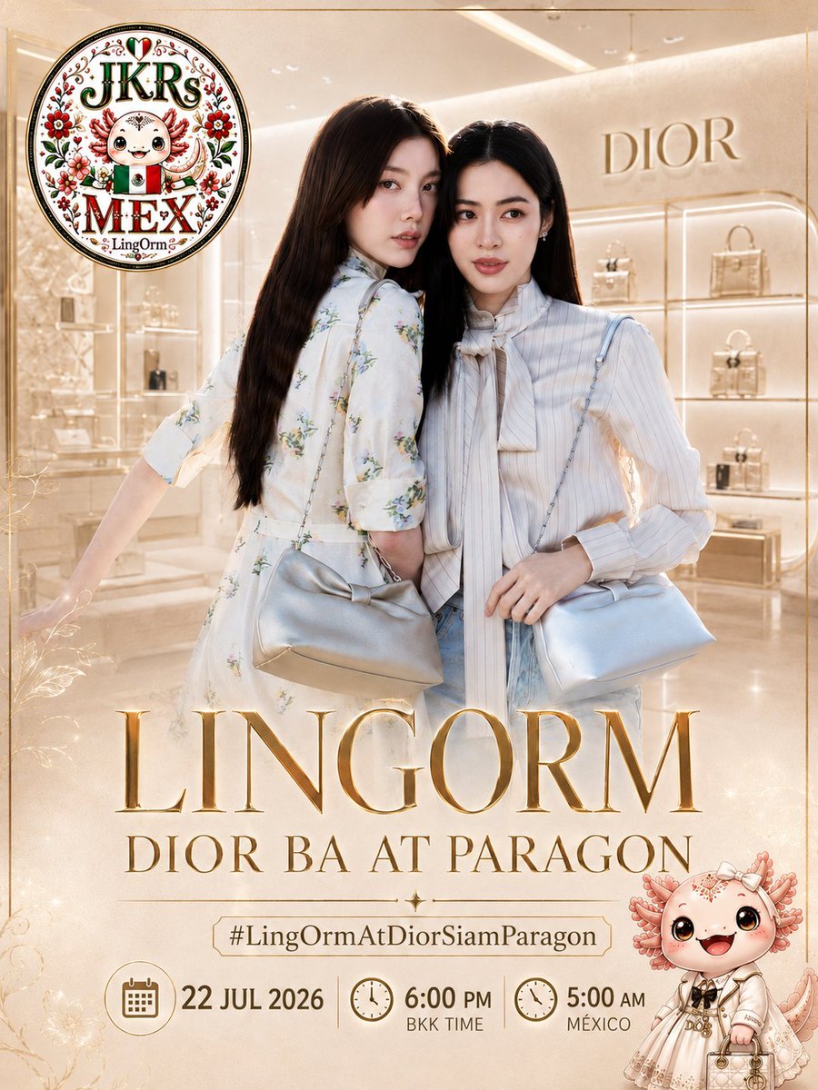 JkrsMex's tweet photo. ¡JKRs, marquen la fecha y preparen sus cuentas! 

Este 22 de julio nos unimos para acompañar y apoyar con todo nuestro cariño a LingOrm en DIOR Siam Paragon. 

🔑 LINGORM DIOR BA AT PARAGON
#️⃣ LingOrmAtDiorSiamParagon
🗓️ 22 JUL 2026
⏰ 6:00 PM BKK 🇹🇭 | 5:00 AM MÉXICO 🇲🇽

@linglingsirilak @ormmormm
#หลิงออม #LingOrm