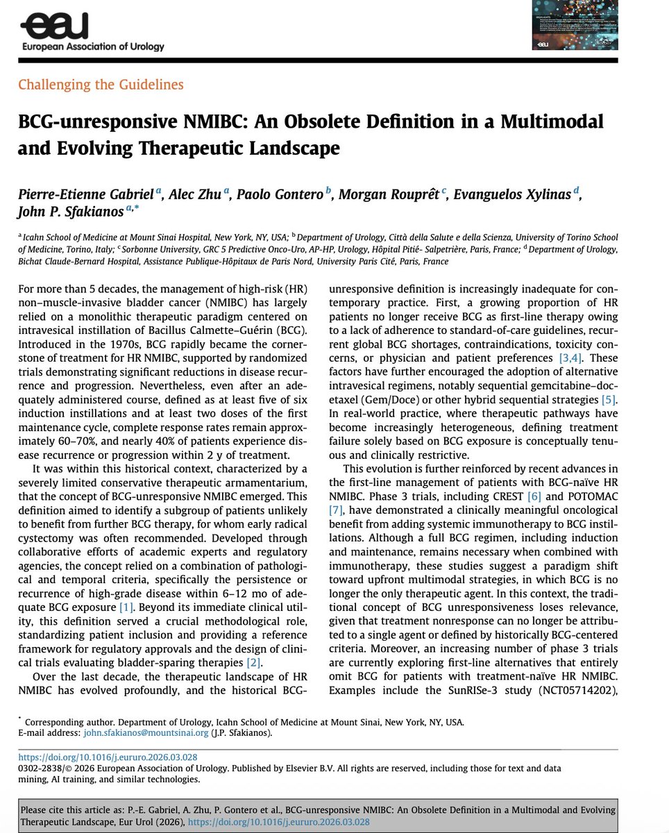 LauraBukavinaMD's tweet photo. Is it time to retire the term BCG-unresponsive? 
🚩As BCG free, sequential and multimodal tx reshape high risk #NMIBC are we doing patients more harm with BCG centered labeling?  
How does one get access to subsequent therapy if BCG is unavailable ? 🥴
New @EUplatinum challenging the guidelines editorial @MRoupret @DrJohnSfakianos have a listen 🦻.. read here #bladdercancer @Uroweb @Albert0Briganti