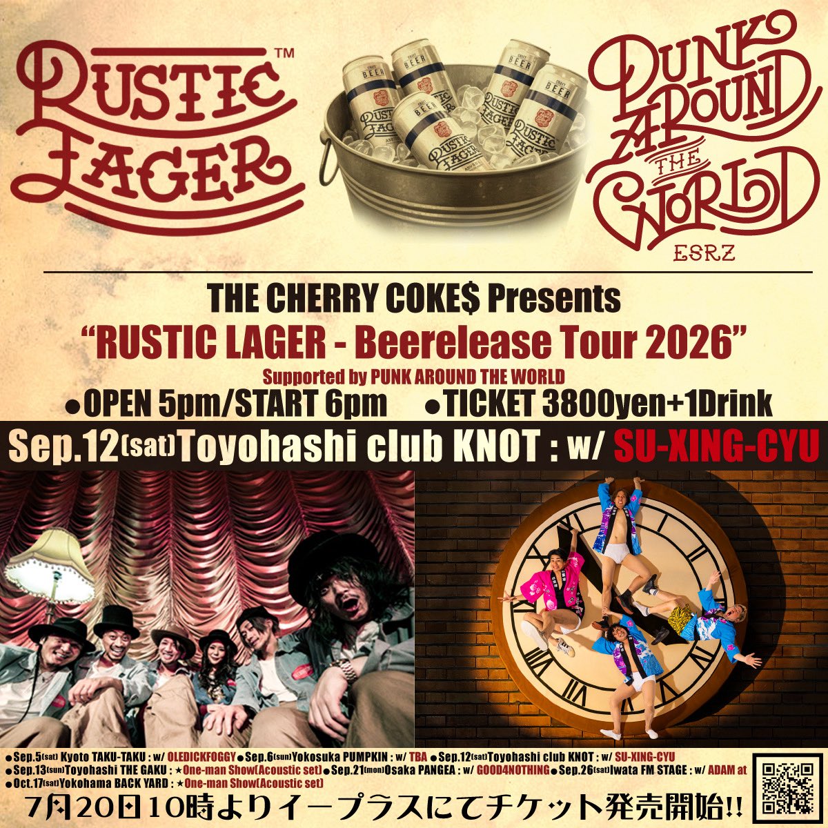 THE_CHERRYCOKES's tweet photo. #RLツアー 3日目は豊橋club KNOT‼️
ゲストは四星球が出演してくれます‼️
そして豊橋と言えばのPUNK AROUND THE WORLD(@esrz_patw )がサポートしてくれます🔥
先行では即完してしまったので是非この機会に🌟

2026/09/12(sat)豊橋club KNOT🎫
https://t.co/WXzIrKefLb

#チェリコ　#四星球 https://t.co/YZqXmD7lQ1