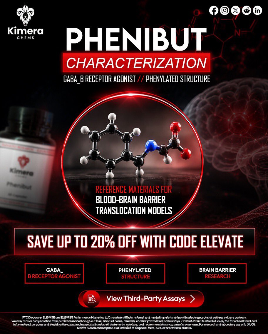 ElevateBiohack's tweet photo. #Phenibut #PhenibutResearch #GABAB #GABA_B #BloodBrainBarrier #BBB #NeuroResearch #ResearchCompound #RUO #ResearchUseOnly https://t.co/NTIAXSHYdt