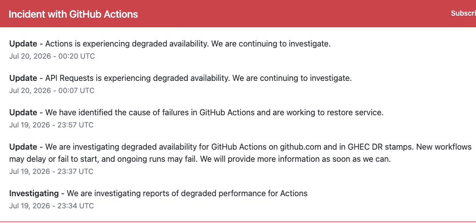 aaronbauman's tweet photo. The CI is down because the company that sells you CI forgot to cron their own cert renewal. 90 day Let's Encrypt cert expired on the dot.

Meanwhile my self hosted runners are doing their job — refusing GitHub's expired cert. 🫡 https://t.co/tk3VFf7DFJ