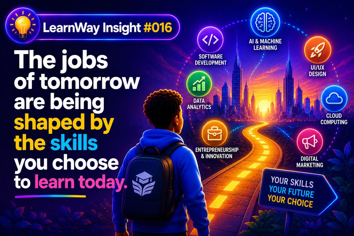 LearnwayApp's tweet photo. 💡 LearnWay Insight #016

The jobs of tomorrow are being shaped by the skills you choose to learn today.

The world of work is evolving faster than ever.

AI is changing how businesses operate. Automation is transforming industries.

New careers are emerging while existing roles continue to evolve.

The question is no longer, “What job do I want?”

It’s, “What skills will keep me valuable no matter how the world changes?”

The people who invest in future ready skills today will be the ones creating opportunities tomorrow.

Your future career starts with what you decide to learn today.

#LearnWay #LearnWayInsights #FutureOfWork #DigitalSkills #AI #CareerGrowth #Upskilling #ContinuousLearning