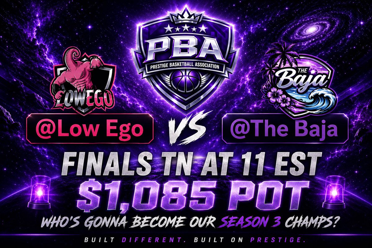 PBABYOT's tweet photo. Finals tn at 11 PM EST who’s gonna become our season 3 Champs and take home the $1,085 POT.
Built Different. Built on Prestige. https://t.co/KRjV64HQlI