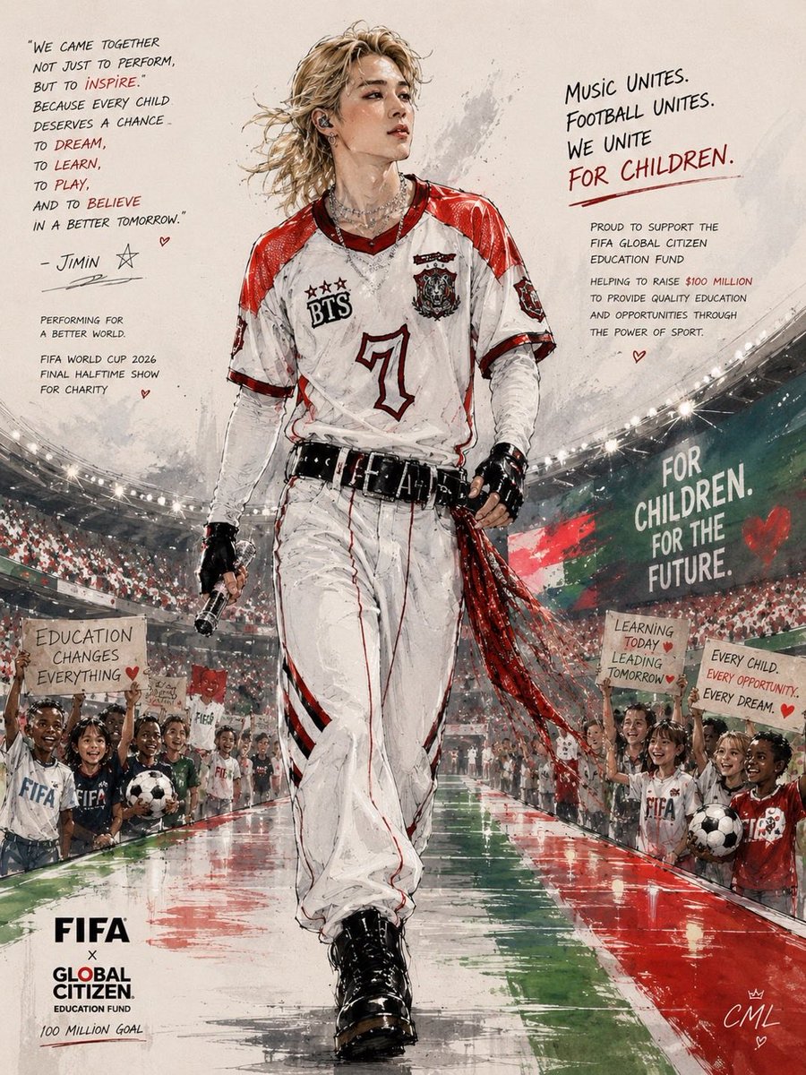 LClairm35766's tweet photo. More than a halftime show. 💜⚽️
More than fashion. More than music.

BTS used the world’s biggest stage to support children’s education and hope for the future

Jimin’s white No. 7 look was iconic—but the message meant even more 🌍

#JIMIN #지민 #BTS #FIFAWorldCup #GlobalCitizen https://t.co/WBUTpcPBKk