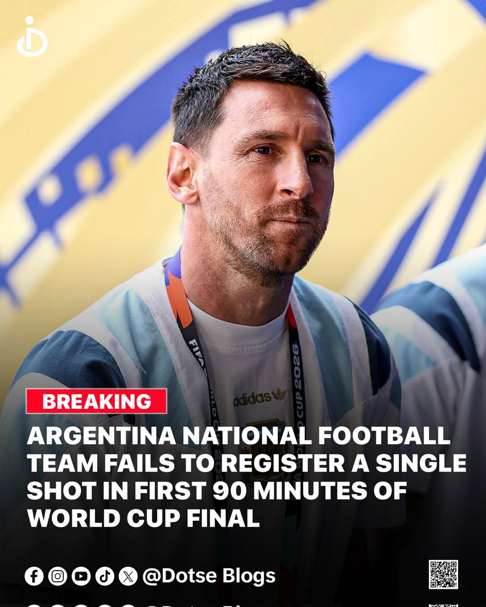 dotseblogs's tweet photo. The Argentina national football team did not record a single shot in the first 90 minutes of the World Cup final. This marks the first time in 60 years a team has managed this statistic in the championship match. It is a rare tactical anomaly. https://t.co/ZAgvCW9Pf0