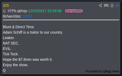 7thDean's tweet photo. Dan may have just given us a hint that we are in "THE FINAL" countdown....🔥🙏

Dan Scavino's post is a ":03" second video of Marine One with President Trump aboard flying over MetLife Stadium where the banner says "THE FINAL" and has a timestamp of 3:25 PM EST

Q 3
Open your eyes.
It finally came out that Rod/Bob were key players in the Uranium scandal. 
Don’t you think POTUS would be tweeting about removal given clear conflict. 
Why did POTUS meet Bob under the cover of FBI Dir interview?
Bob is unable to serve as Dir per the law.
Gowdy comments on Comey (history will ....)
POTUS has everything.
Not everyone is corrupt (fewer than you think).
Follow Huma.
Operation Mockingbird.
Priority to clean out the bad actors to unite people behind the America First agenda.
Many in our govt worship Satan.
Not about Republicans v Democrats at this stage.
Where is HRC?
Why is the NG called up across 12 cities?
Trust in your President.👈
God bless, Patriots.👈

Q 1525
https://t.co/D1QAvXUBDs
Listen carefully.
What will this week bring?👈
Q

Q 325
Blunt & Direct Time.
Adam Schiff is a traitor to our country.
Leaker.
NAT SEC.👈on elections🙏
EVIL.👈
Tick Tock.👈 THE FINAL countdown.⌛🔥
Hope the $7.8mm was worth it.
Enjoy the show.👈
Q

The comm: We are in THE FINAL countdown, Trust in your Pesident, God bless, Patriots..
What will this week bring? National security emergency on elections, EVIL's time is running out, Tick Tock, Enjoy the show..🔥🔥🙏🍿