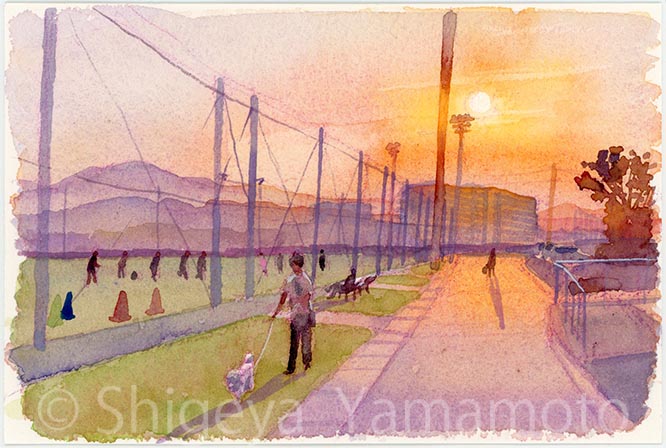日常茶飯絵 【 夕焼け散歩 】 #水彩画 #透明水彩 #watercolor #背景
