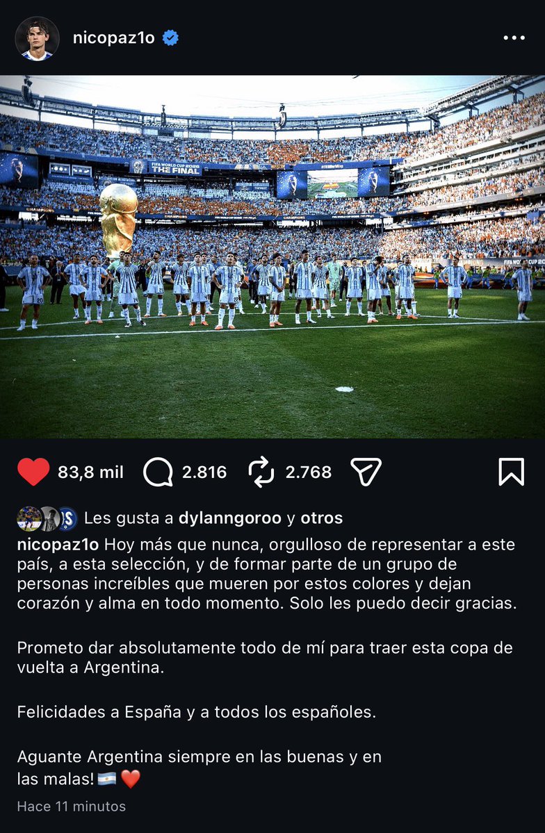 cris__ese's tweet photo. Lo llevaron solo para cantar el himno y el país donde nació fue campeón del mundo en su cara

Pero el prometió que va a volver a traer la copa del mundo a Argentina

Subidisimo al barco de Nico Paz, nos hará felices https://t.co/50UCDW5DXW